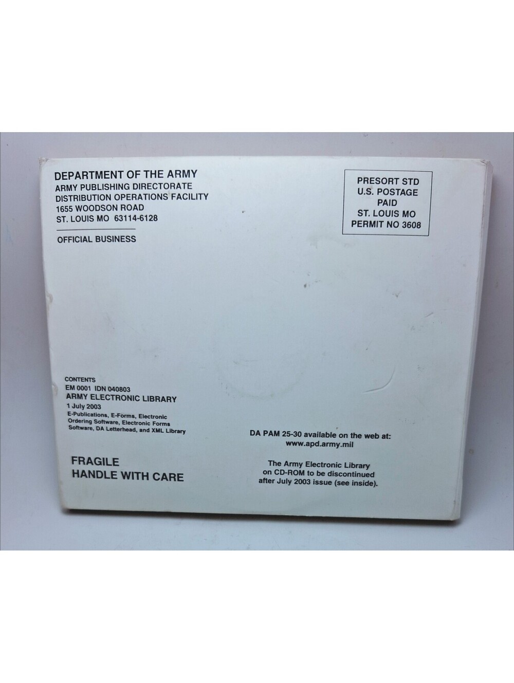 United States ARMY Electronic LIBRARY 4-Disc IDN 040803 068876-000 CD-ROM